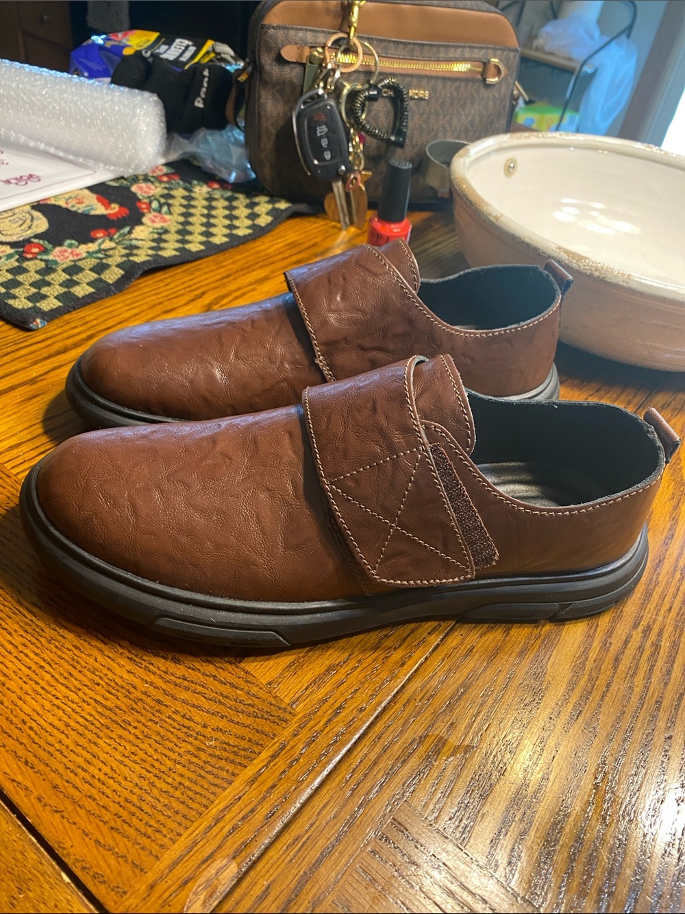 CLOHOO Brown Leather Moccasin Loafers Men's 8 8.5 Slip On Driving Shoes W8406